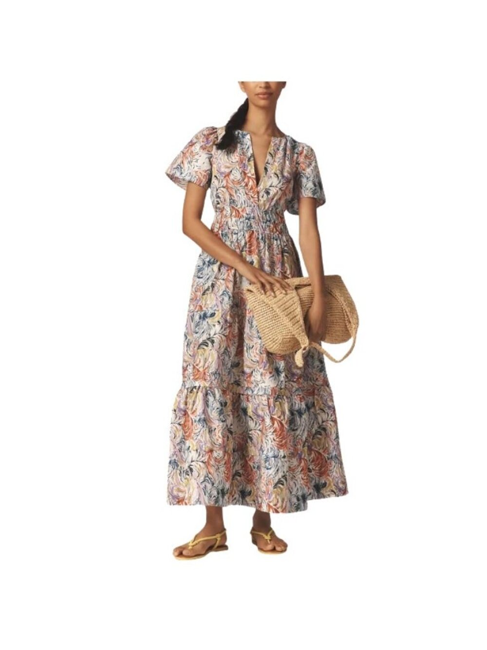 NWT Anthropologie Somerset Maxi in Purple Multi Feather Print Cotton Dress XL